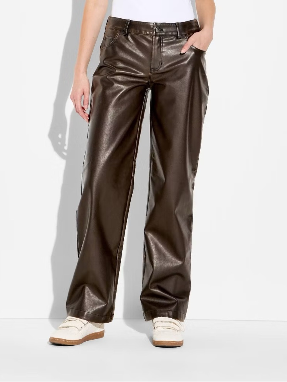 NWT Women Straight Leg Faux Leather Pants Wild Fable Sz 14 Brown y2k